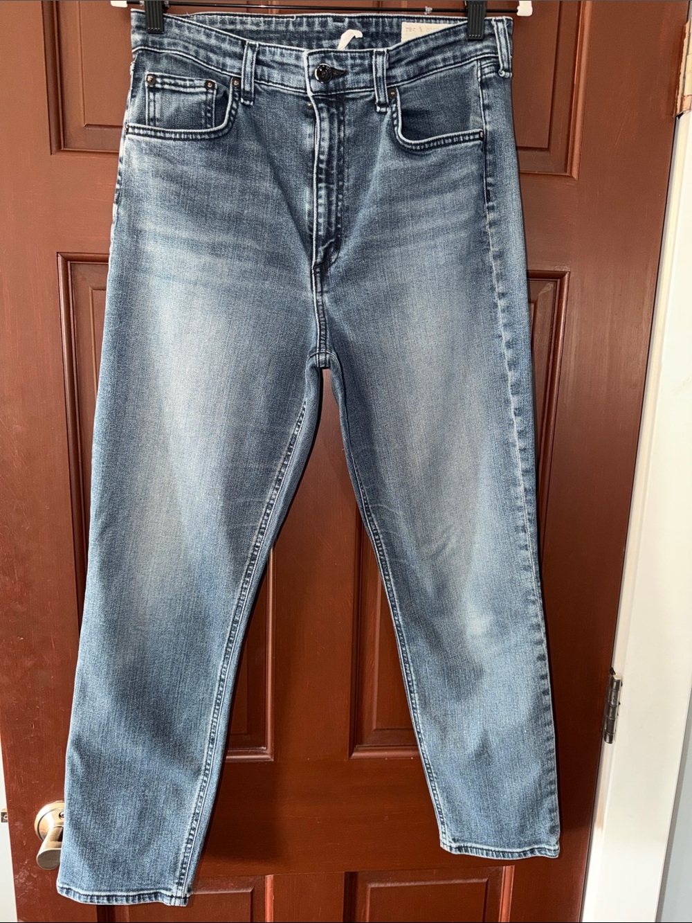 Rag & Bone High Rise Slim Straight Ankle Jeans Size 30 Medium Wash Designer Deni
